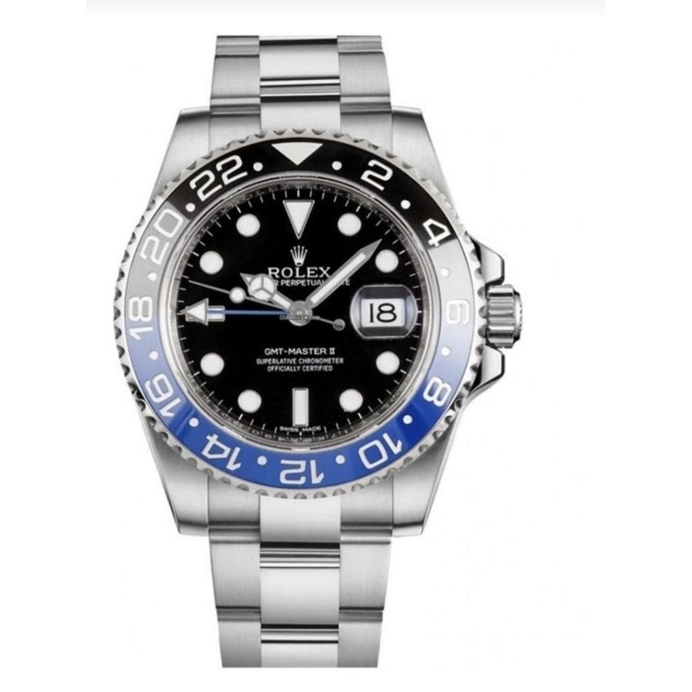 Relógio eta gmt azul preto prata aço 904l b. eta 2840