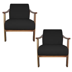 Kit 02 Poltrona Liz Base Madeira Suede Preto