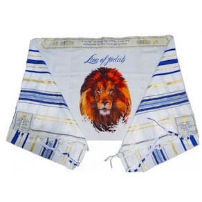 Talit messiânico azul 55 x 180 cm - de israel leão de judá