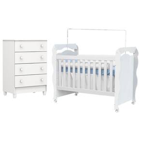 Berço Americano New Nanda com Cômoda Gaveteiro Mel Flat Branco Brilho - Carolina