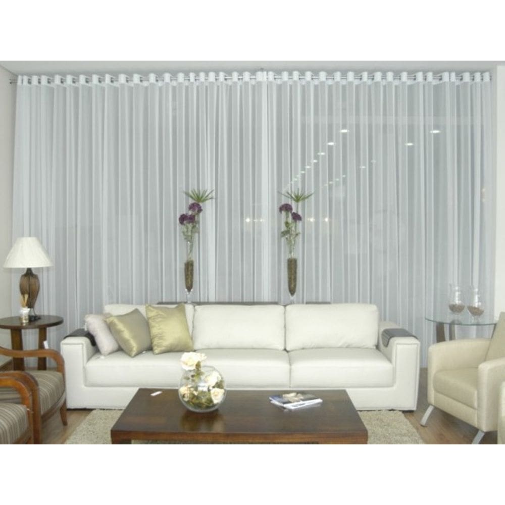 Cortina Voil Branca Sala Quarto 6,00x2,50 Ilhós Cromado