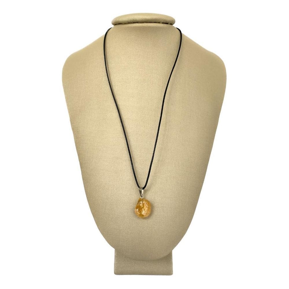 Colar em couro grego e prata citrino polído - p. vecchio