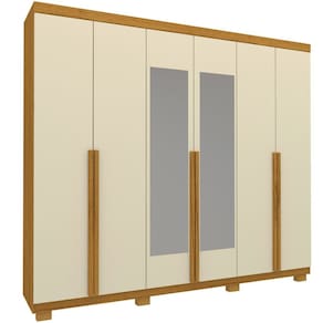 Guarda Roupas Roupeiro Casal Gelius Imperatriz 06 portas 4 gavetas com espelho e pés Naturale OFF White