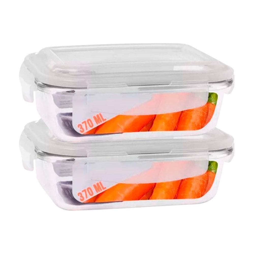 Kit 2 Pote Alimentos Hermético Marmita Vidro Fit 370Ml