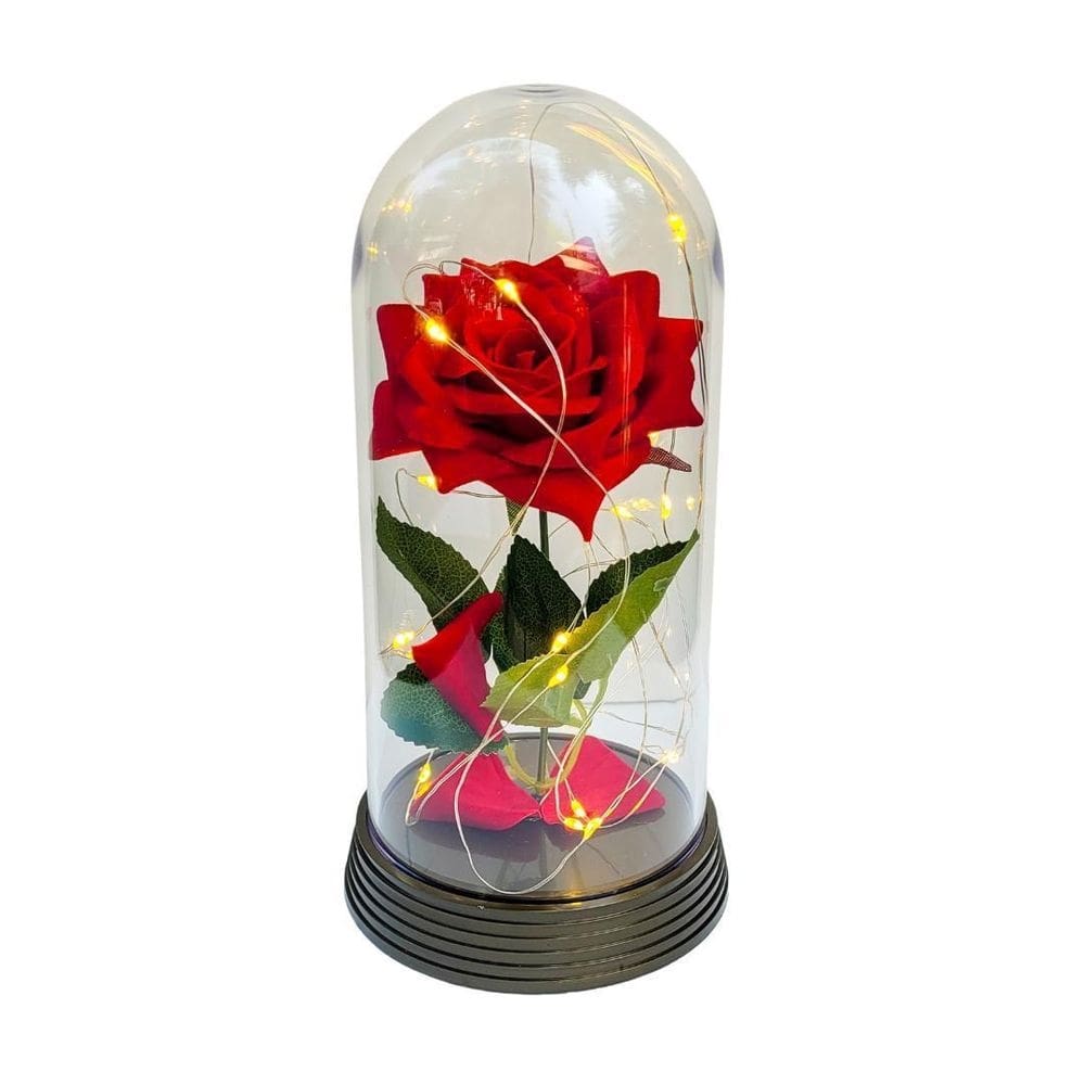 Luminária a rosa encantada a bela e a fera ouro 20 cm verm