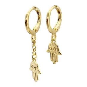 Brinco feminino duplo folheado a ouro argola mão fátima mão