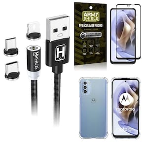 Capinha moto g31 + cabo magnético 2 metros + película 3d