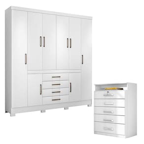 Cômoda Triunfo e Guarda Roupa Casal New Realce Branco - Demóbile