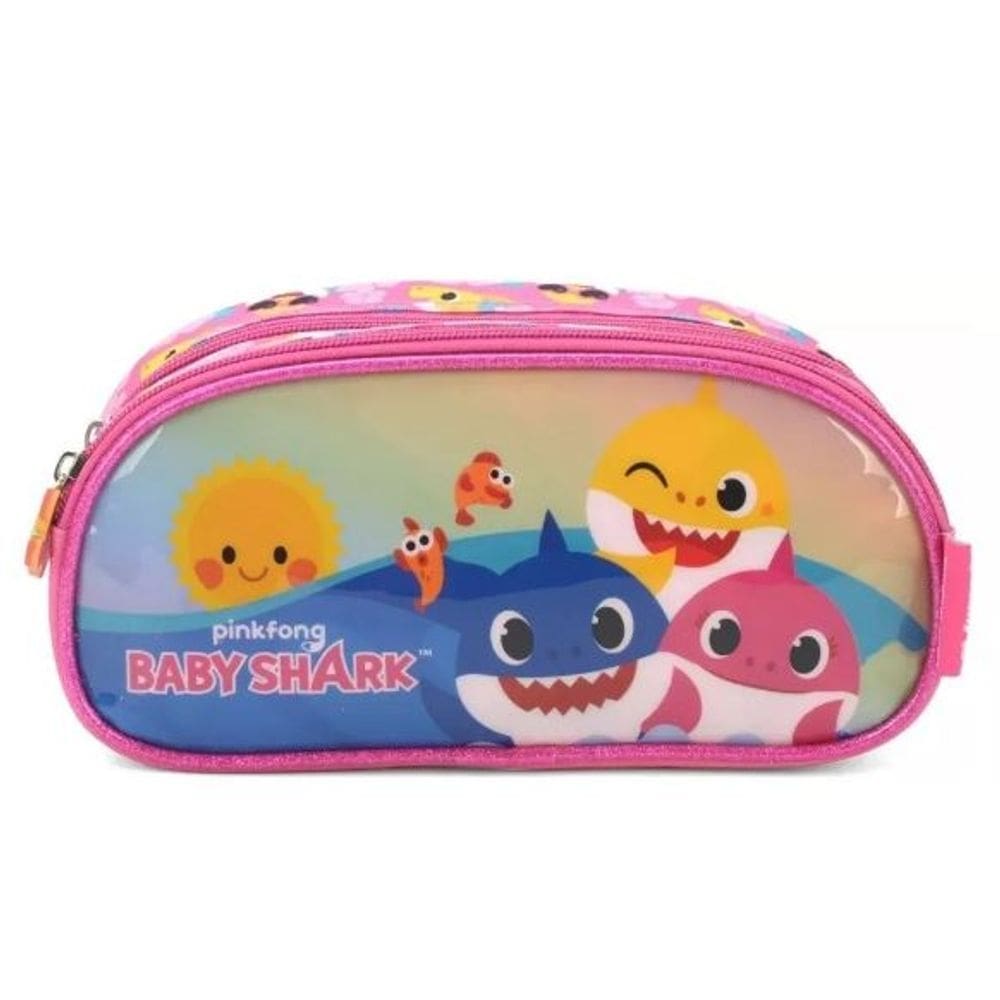 Estojo Escolar Duplo Baby Shark - Rosa