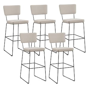 Kit 05 Banquetas Alta Base Em Aço Fixa Linho Cru
