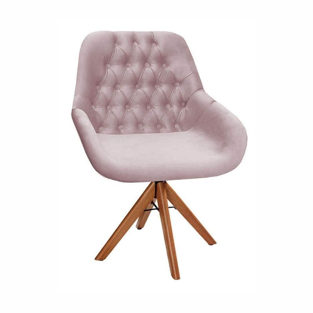 Poltrona Pandora - Base Em Madeira Giratória Cor Suede Rosê