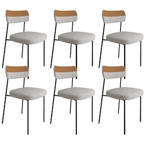 Kit 06 Cadeiras Estofadas Sala F01 Linho Cinza Caramelo