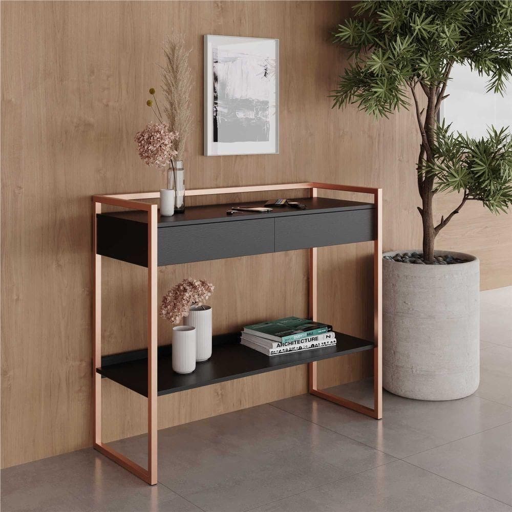 Aparador Com Prateleira Dexter Preto Cobre