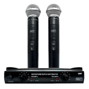 Microfone duplo de mão sem fio mxt uhf 302 com maleta