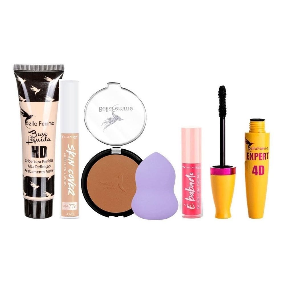 Maquiagem base pó compacto blush rímel esponja pele morena