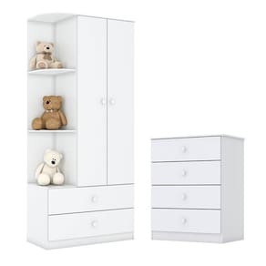 Cômoda e Guarda Roupa Infantil Labirinto Branco Brilho - Henn