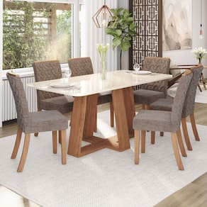 Sala Jantar Lara Mesa 180 Cm Canto Arredondado com Vidro 6 Cadeiras Espresso Móveis Marrom/Off White/Cacao