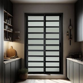 Porta de Correr com Travessas 2 Folhas Moveis 210 X 150 Elite com Fechadura Tetra Vidro Liso Preto