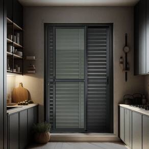 Porta de Correr Venez. 3 Folhas Moveis 210 X 120 Elite com Fechadura Tetra Vidro Liso Preto