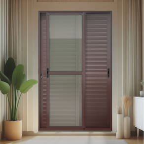 Porta de Correr Venez. 3 Folhas Moveis 210 X 150 Elite com Fechadura Tetra Vidro Liso Corten