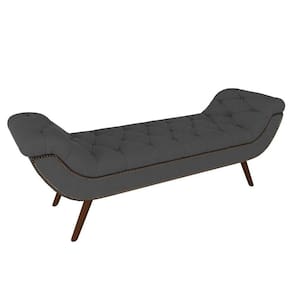 Puff Recamier Calçadeira 160cm Pés Palito Madeira Vêneto P02 Veludo Chumbo