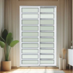 Porta de Correr com Travessas 2 Folhas Moveis 210 X 200 Elite com Fecho Automático Vidro Liso Branco