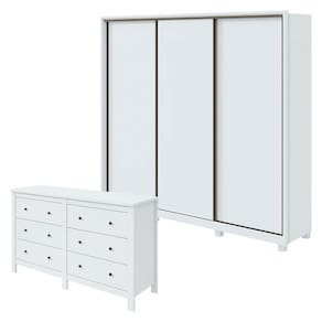 Guarda Roupa Spazio 270 com Pés e Cômoda Maggiore Branco Brilho - Lopas