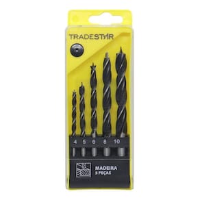 Kit jogo de brocas para madeira 5 peças com estojo 4 a 10mm