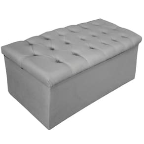Calçadeira Baú Estofada Mel 90 Cm Solteiro Suede Cinza