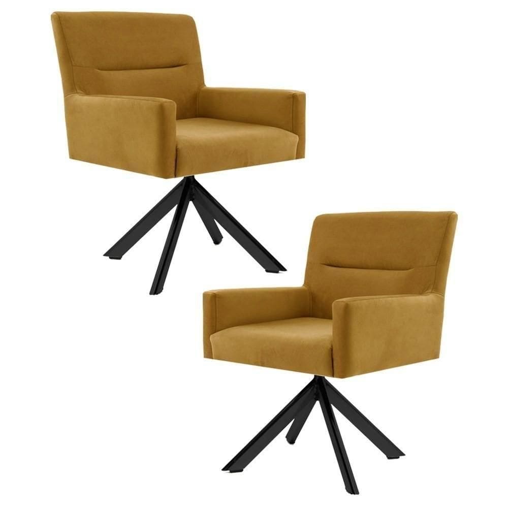 Kit 2 Poltronas Decorativas Giratórias Base Eiffel Mostarda Angel B-260 Veludo Mostarda - Domi