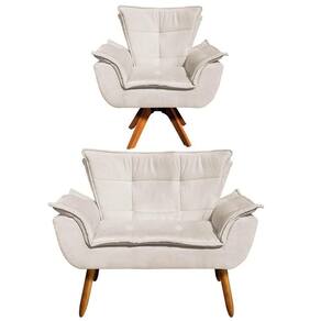 Kit Namoradeira 2 Lugares E 1 Poltrona Decorativa Giratória Madeira Opla Suede Bege - Ibiza
