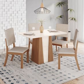 Conjunto Sala Jantar 120 Cm 4 Cadeiras Canto Reto Julia Espresso Móveis Marrom/Off White