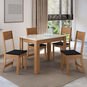 Conjunto Sala de Jantar 1 Mesa 4 Cadeiras Versalhes Freijó/Off-White/Preto