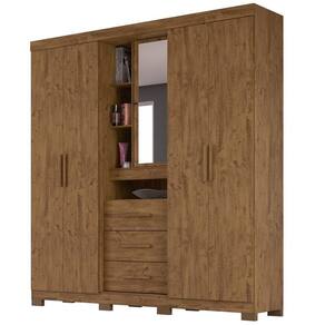 Guarda Roupa Casal 4 Portas E Espelho Eldorado Castanho Wood - Moval