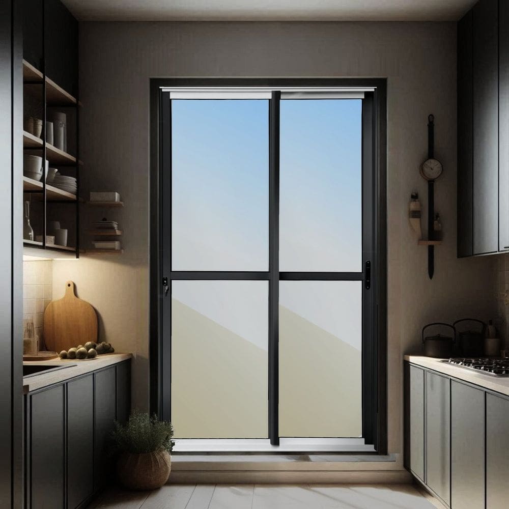 Porta de Correr 2 Folhas Moveis 210 X 150 Elite com Fechadura Tetra Vidro Reflex Mix Preto