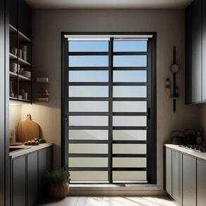 Porta de Correr com Travessas 2 Folhas Moveis 210 X 150 Elite com Fechadura Tetra Vidro Reflex Mix Preto