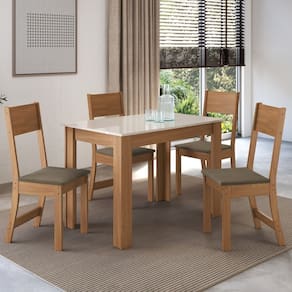 Conjunto Sala de Jantar 1 Mesa 4 Cadeiras Versalhes Freijó/Off-White/Cacau