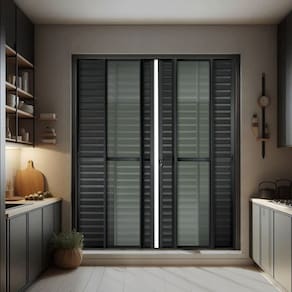 Porta de Correr Venez. 6 Folhas Moveis 210 X 200 Elite com Fechadura Tetra Vidro Liso Preto