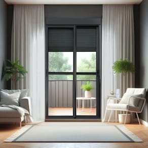 Porta de Correr com Persiana Integrada 2 Folhas Móveis 230 X 180 Elite com Fecho Automático Vidro Li Preto