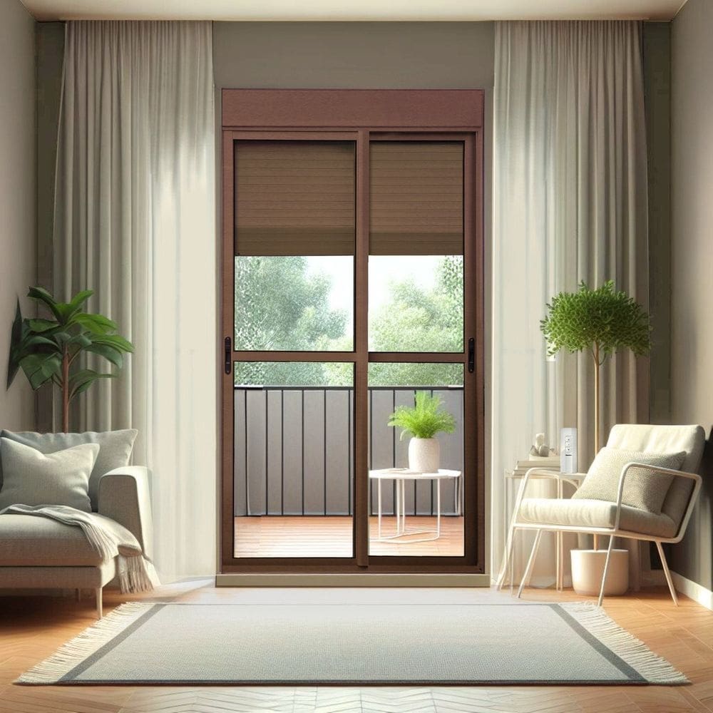Porta de Correr com Persiana Integrada 2 Folhas Móveis 230 X 150 Elite com Fecho Automático Vidro Li Corten