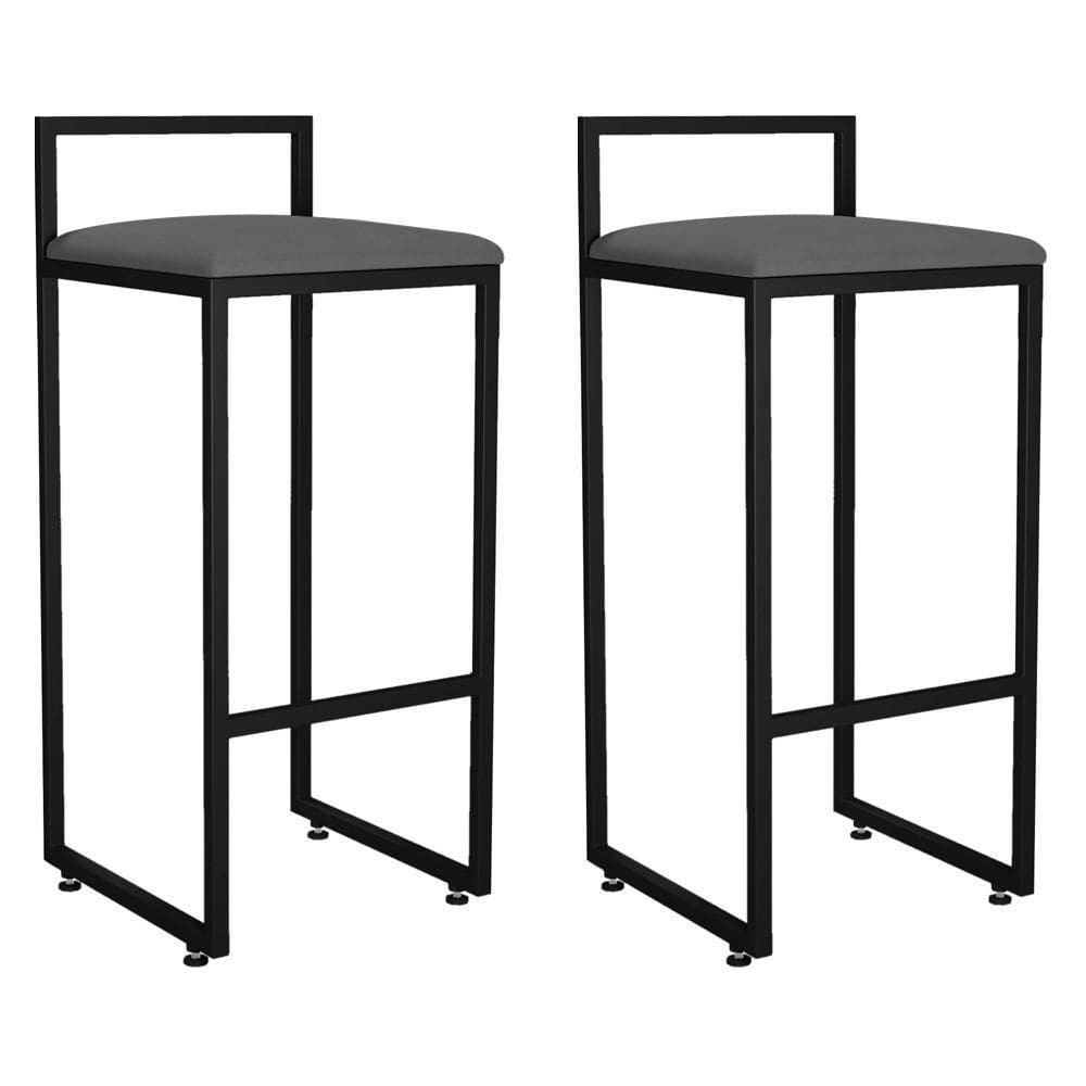 Kit 02 Banquetas Altas Hanna Preto Suede Cinza