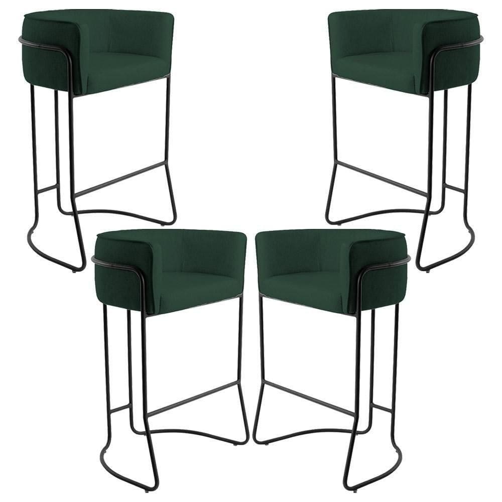 Kit 04 Banquetas Fixa Preto Linho Verde Musgo C-117