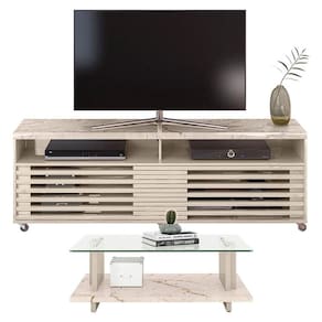 Rack Bancada com Mesa de Centro Frizz Cross Calacata Off White – Madetec