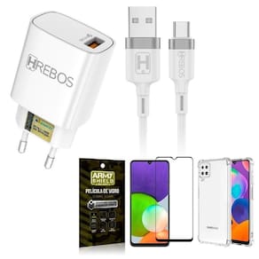 Capa samsung a22 4g + carregador turbo hs183 + pelicula 3d