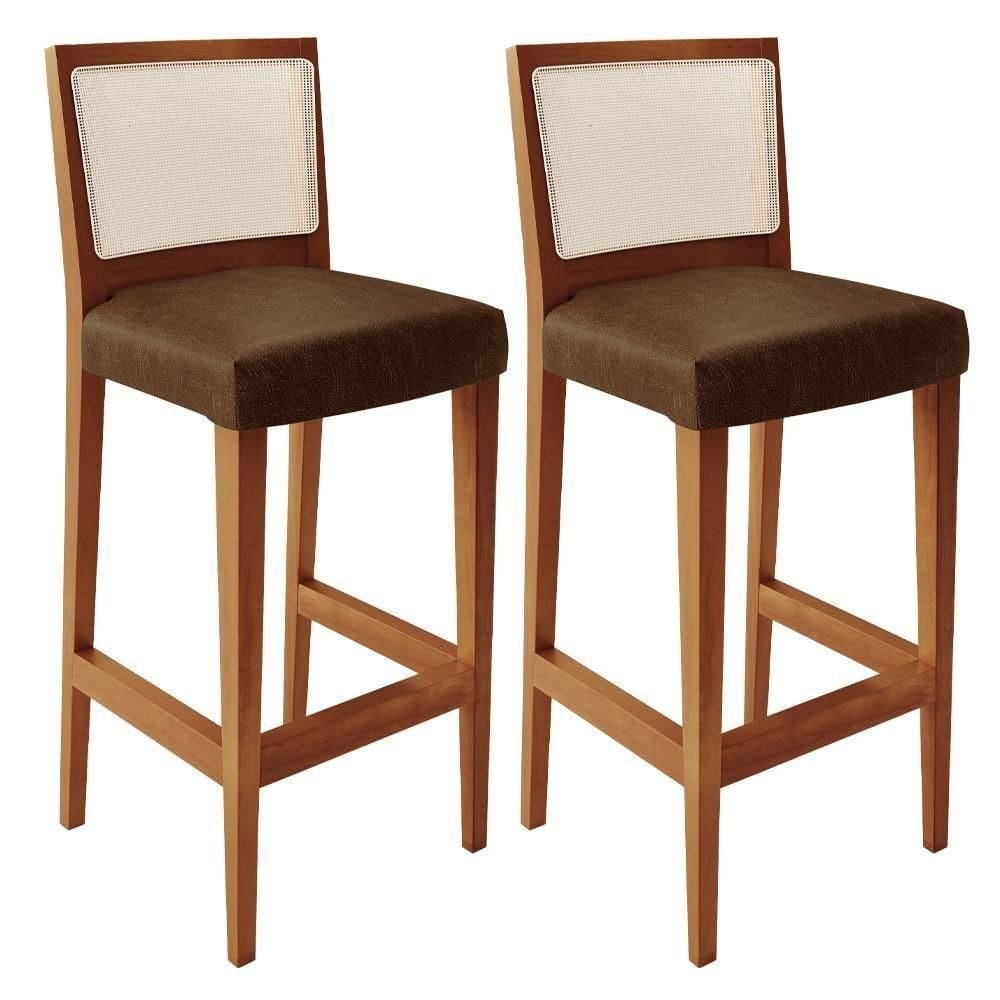 Kit 02 Banquetas Alta Branco Marrom