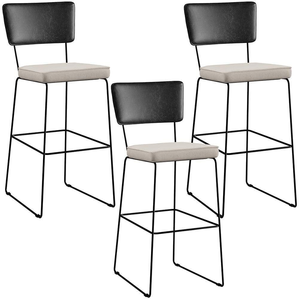Kit 03 Banquetas Altas Preto Linho Cru