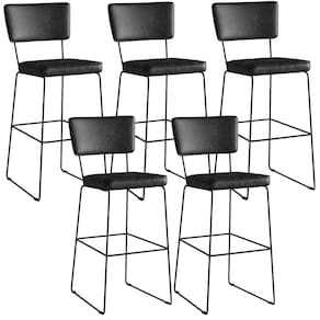 Kit 05 Banquetas Altas Base Em Aço Fixa Preto