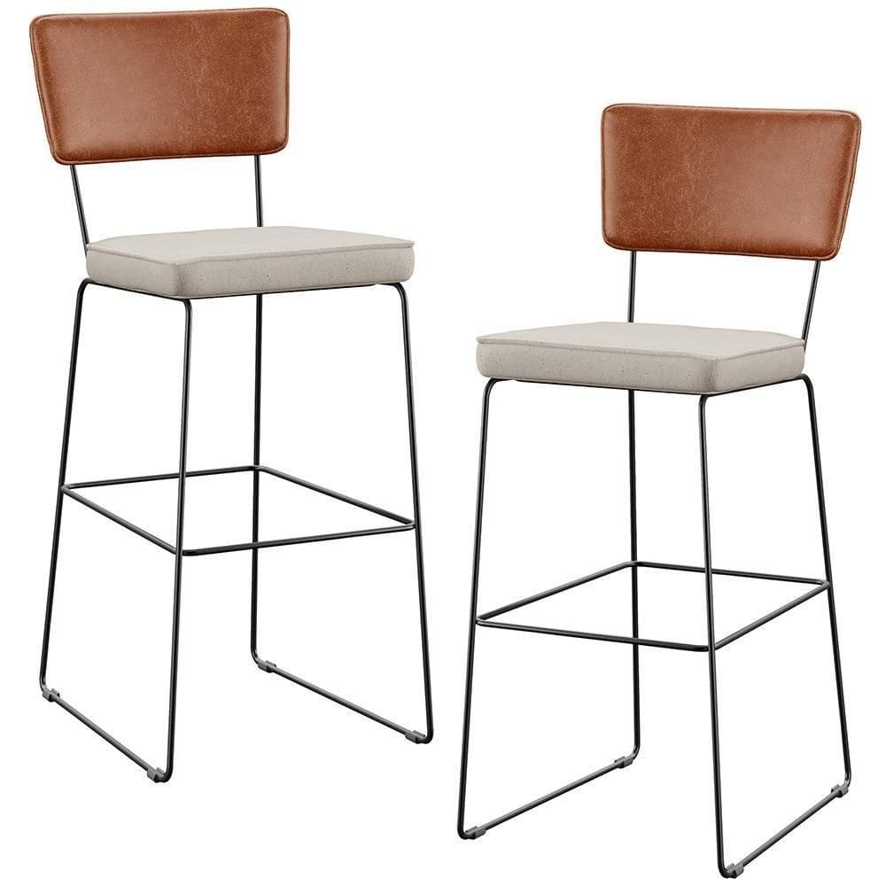 Kit 02 Banquetas Altas Camel Linho Cru