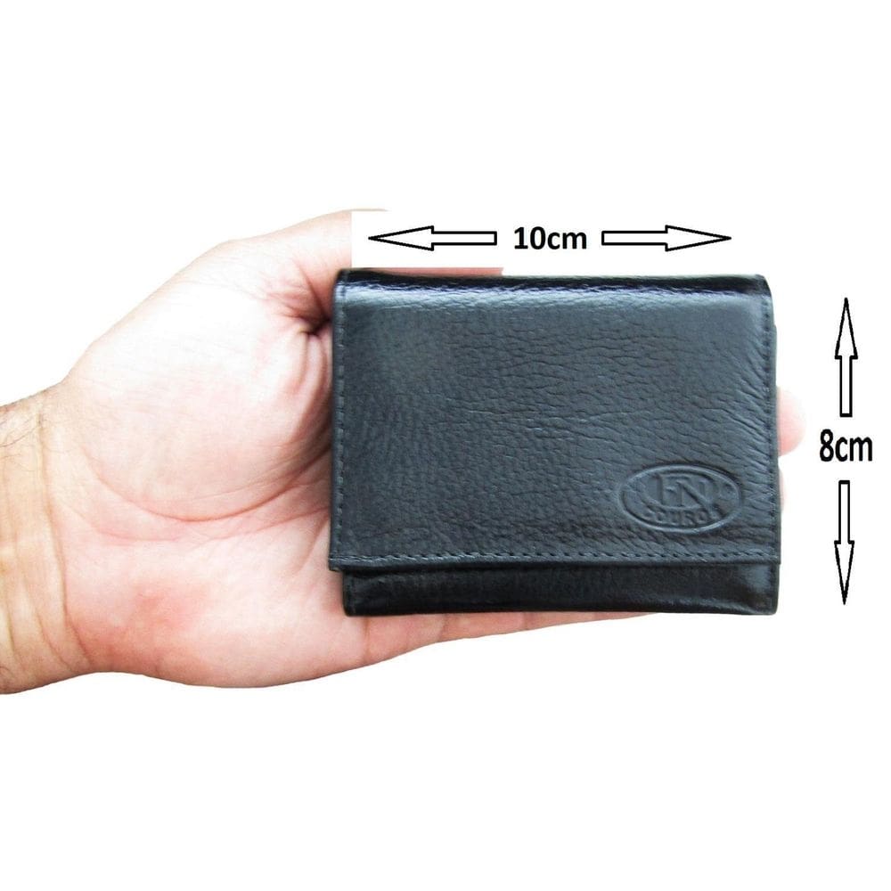 Carteira masculina compacta de couro com tiras aderentes
