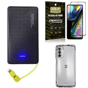 Kit capinha moto g82 + carregador portátil 5k + película 3d